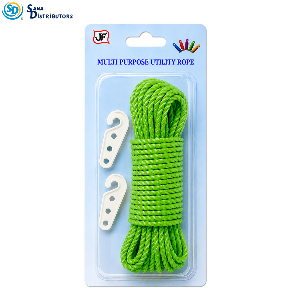 Nylon Rope 6 mm 15m with Hooks - Assorted Colours