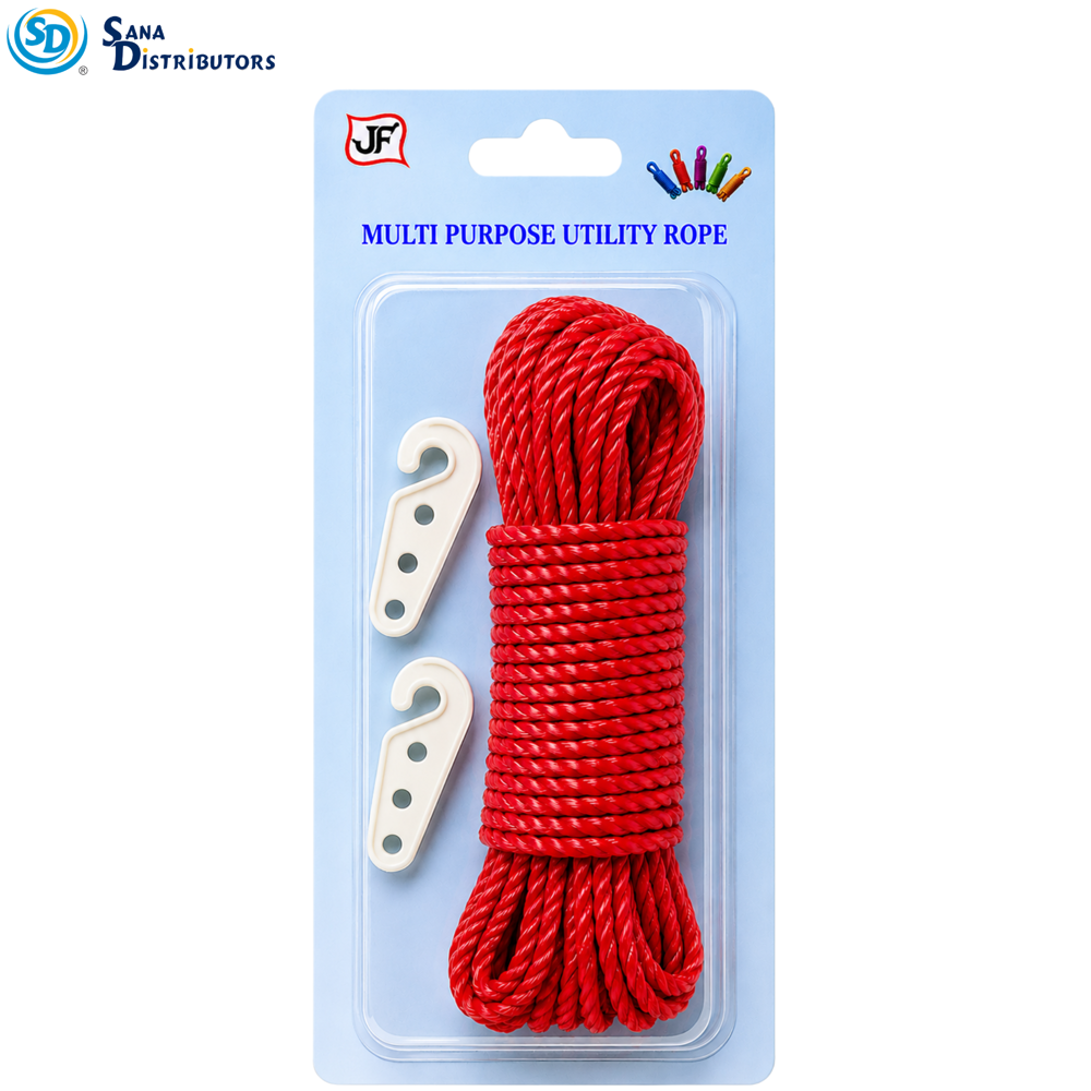 Nylon Rope 6 mm 15m with Hooks - Assorted Colours