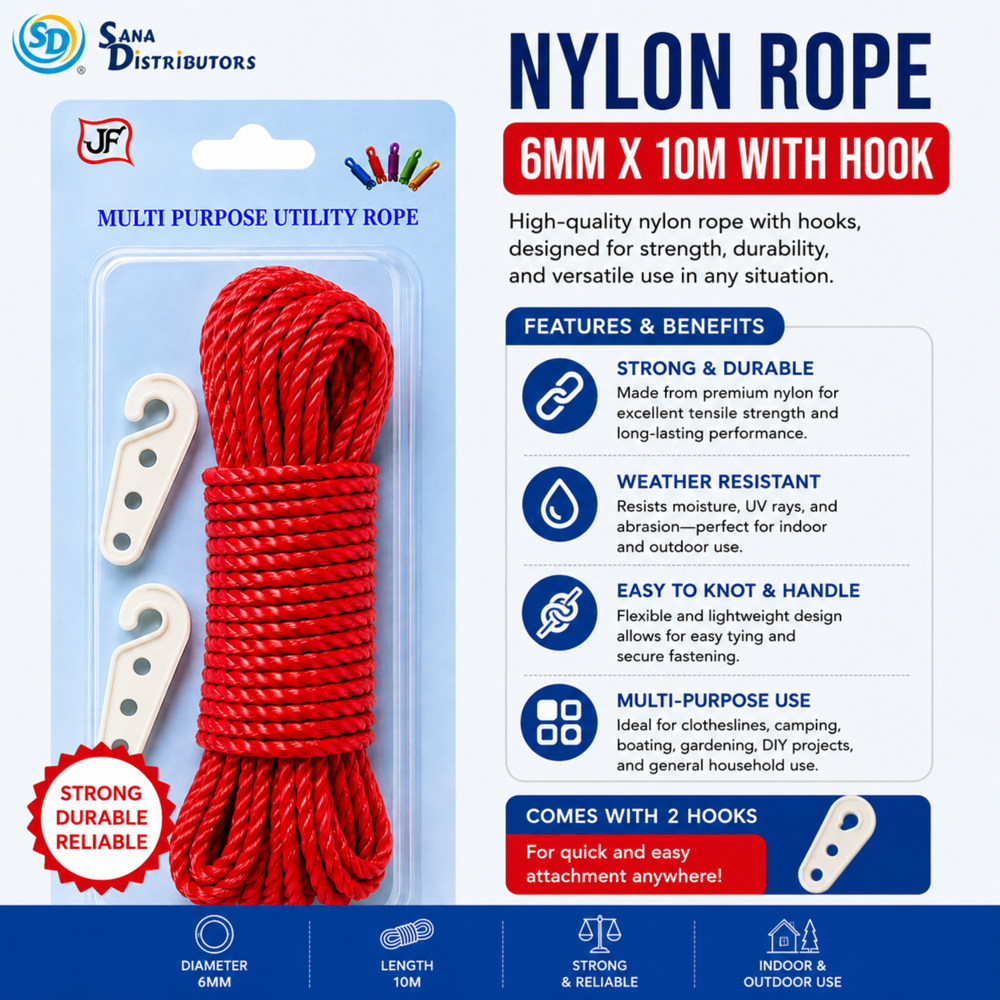 Nylon Rope 6 mm x 10m W/hook