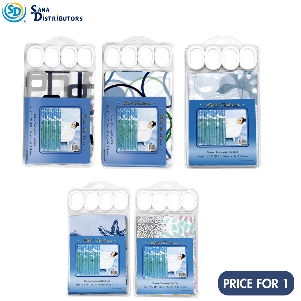 Shower Curtain & Hook Set 71"x71"