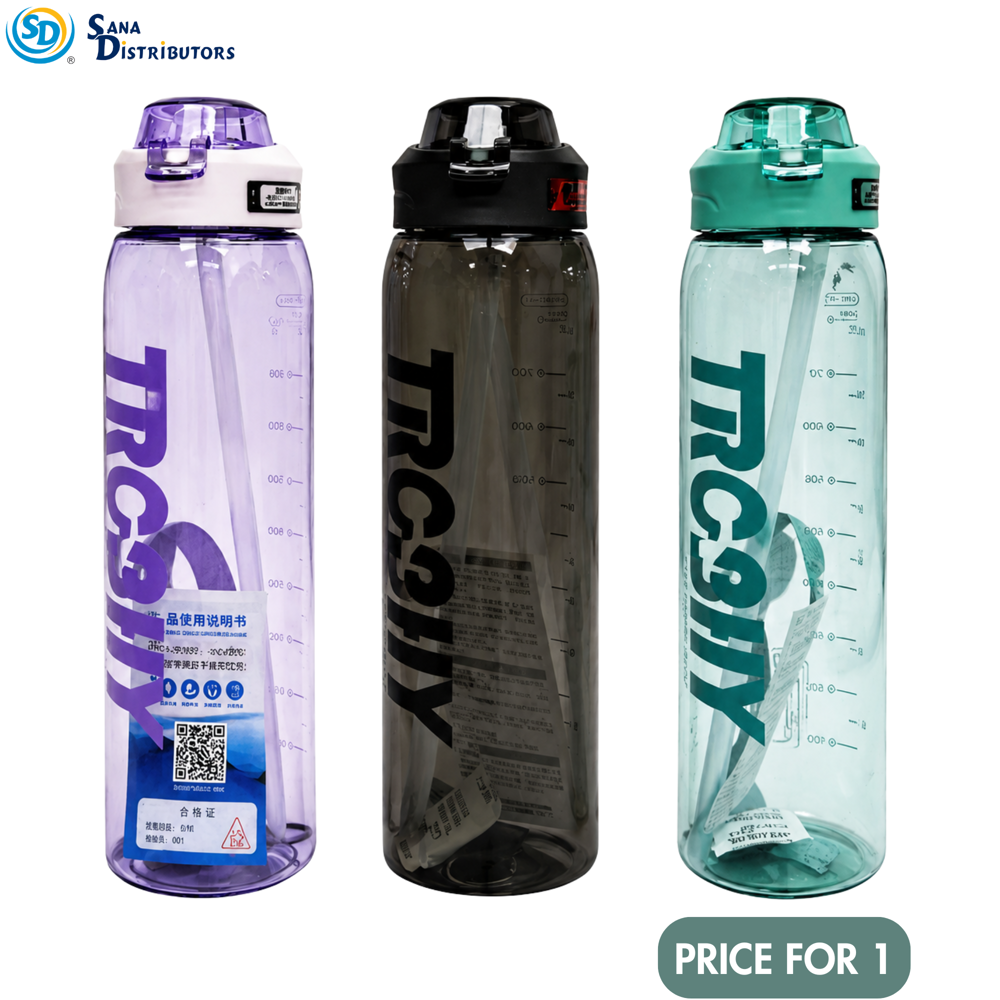 Plastic Water Bottle 1000 mL 10" Ass.colors