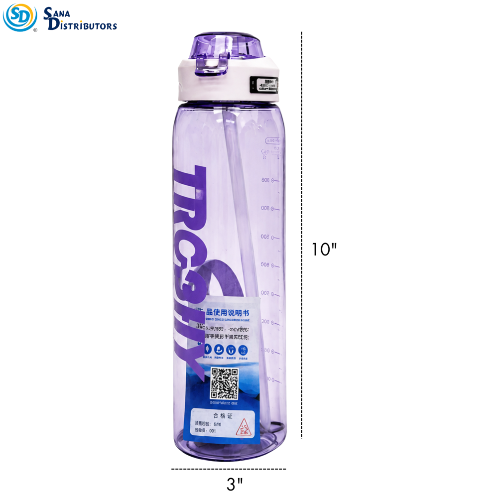 Plastic Water Bottle 1000 mL 10" Ass.colors