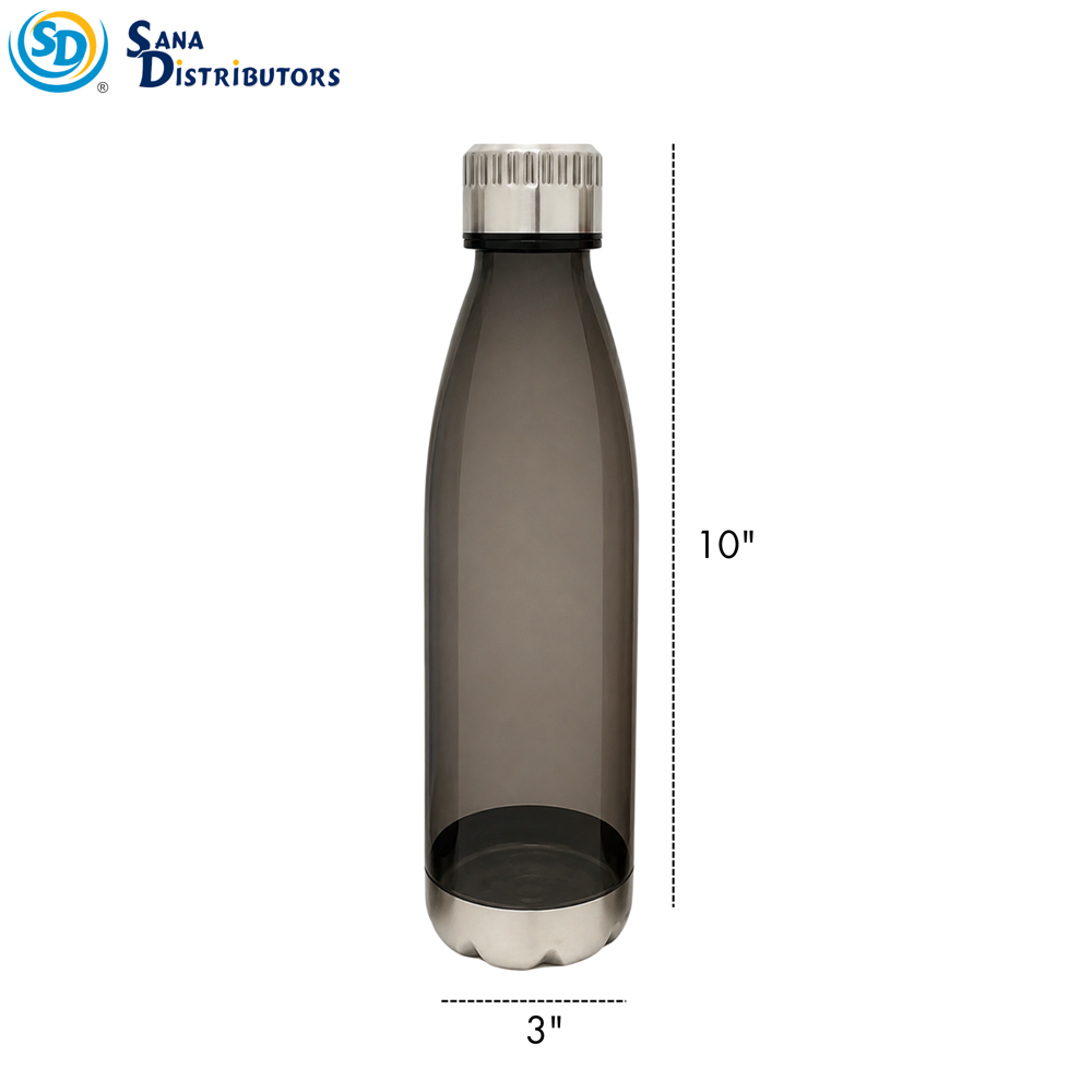 Water Bottle - Clear Plastic [10" x 3"] - Assorted Colours