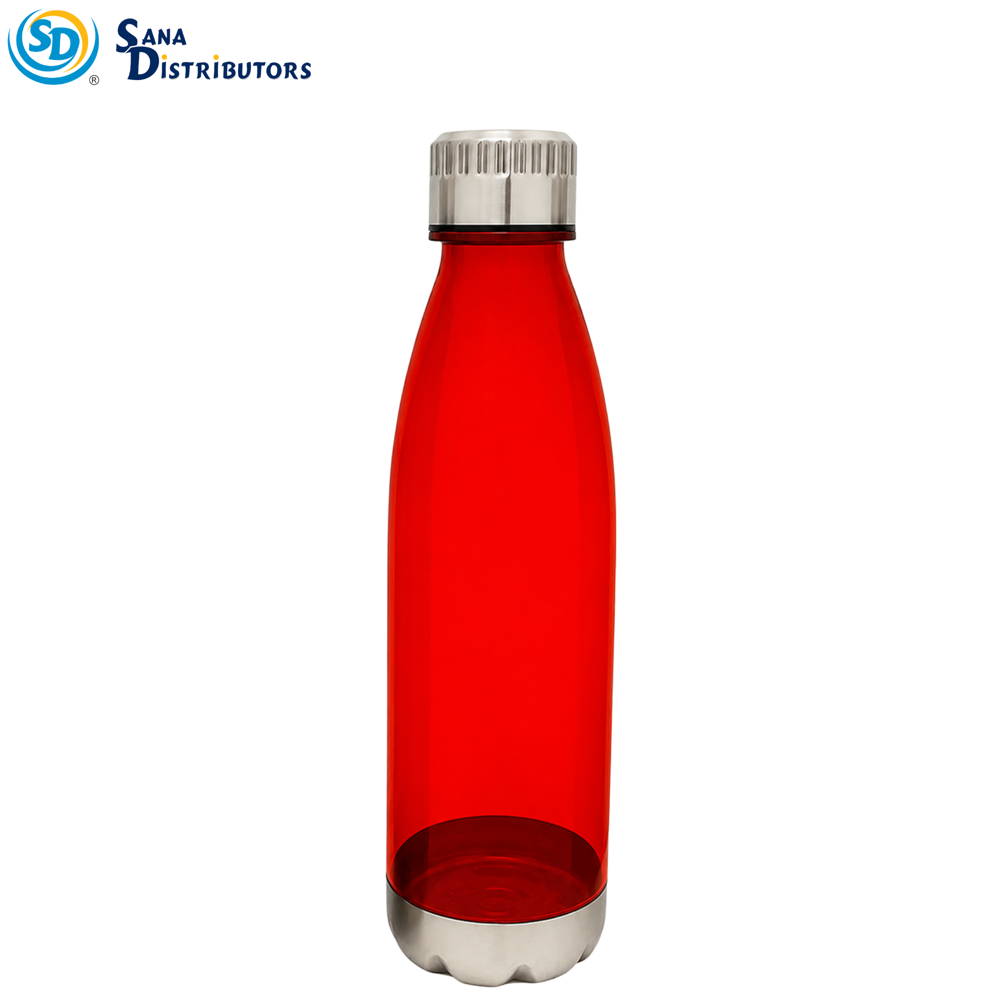 Water Bottle - Clear Plastic [10" x 3"] - Assorted Colours