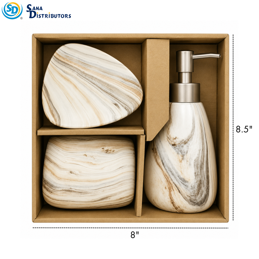 Bathroom Set - Marble Design 3pcs 8.5"x8"