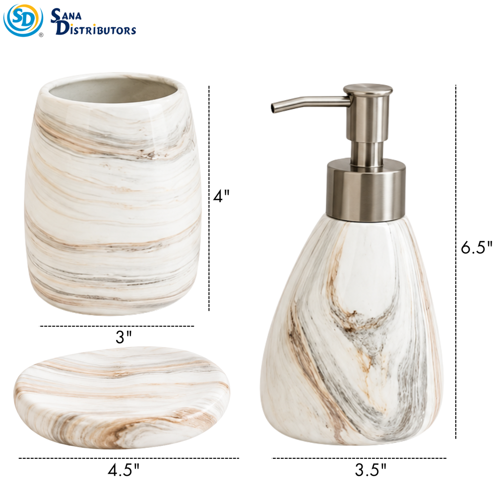 Bathroom Set - Marble Design 3pcs 8.5"x8"