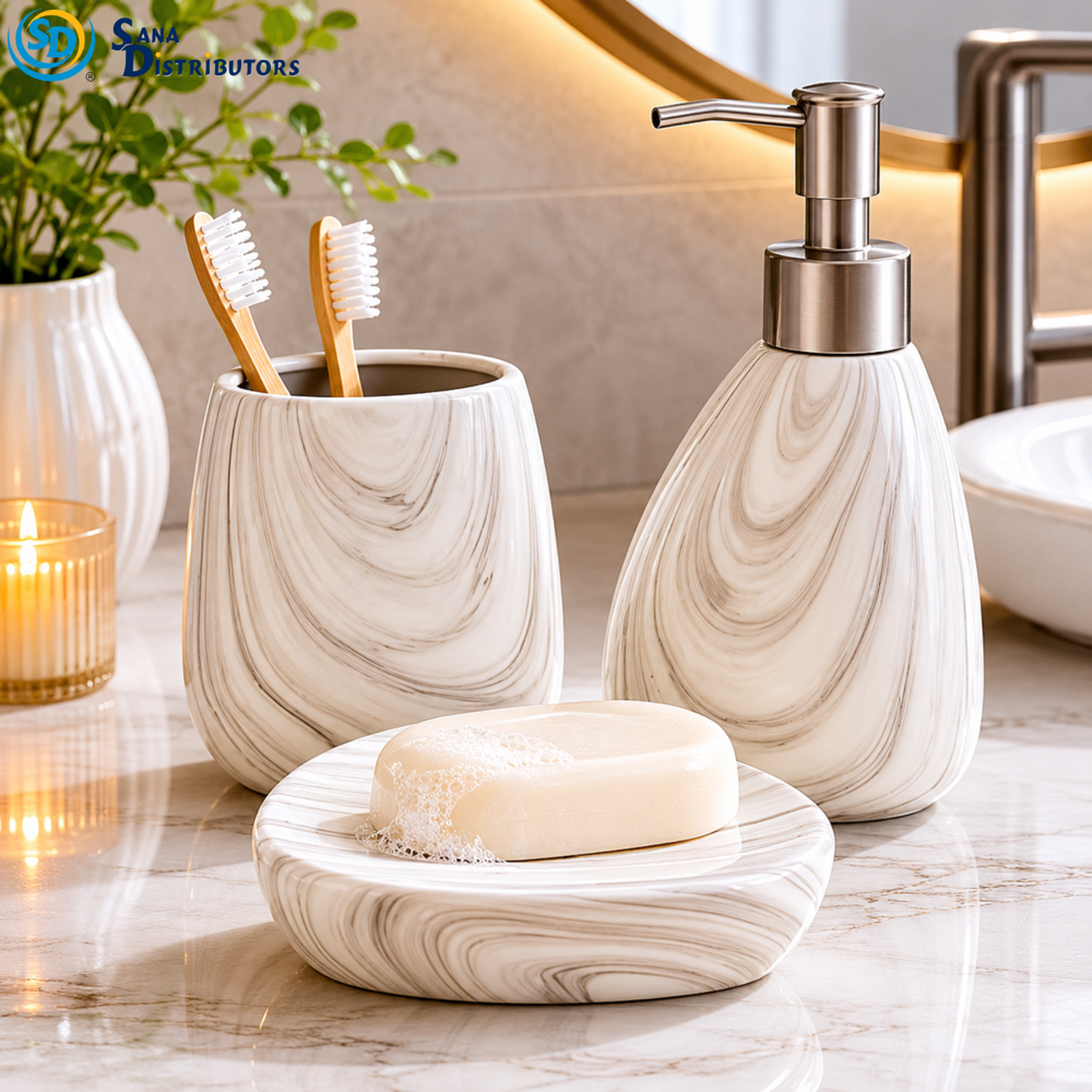 Bathroom Set - Marble Design 3pcs 8.5"x8"