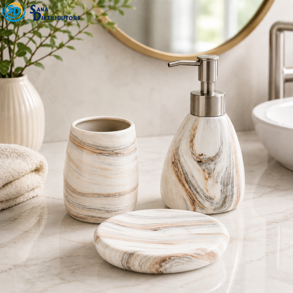 Bathroom Set - Marble Design 3pcs 8.5"x8"