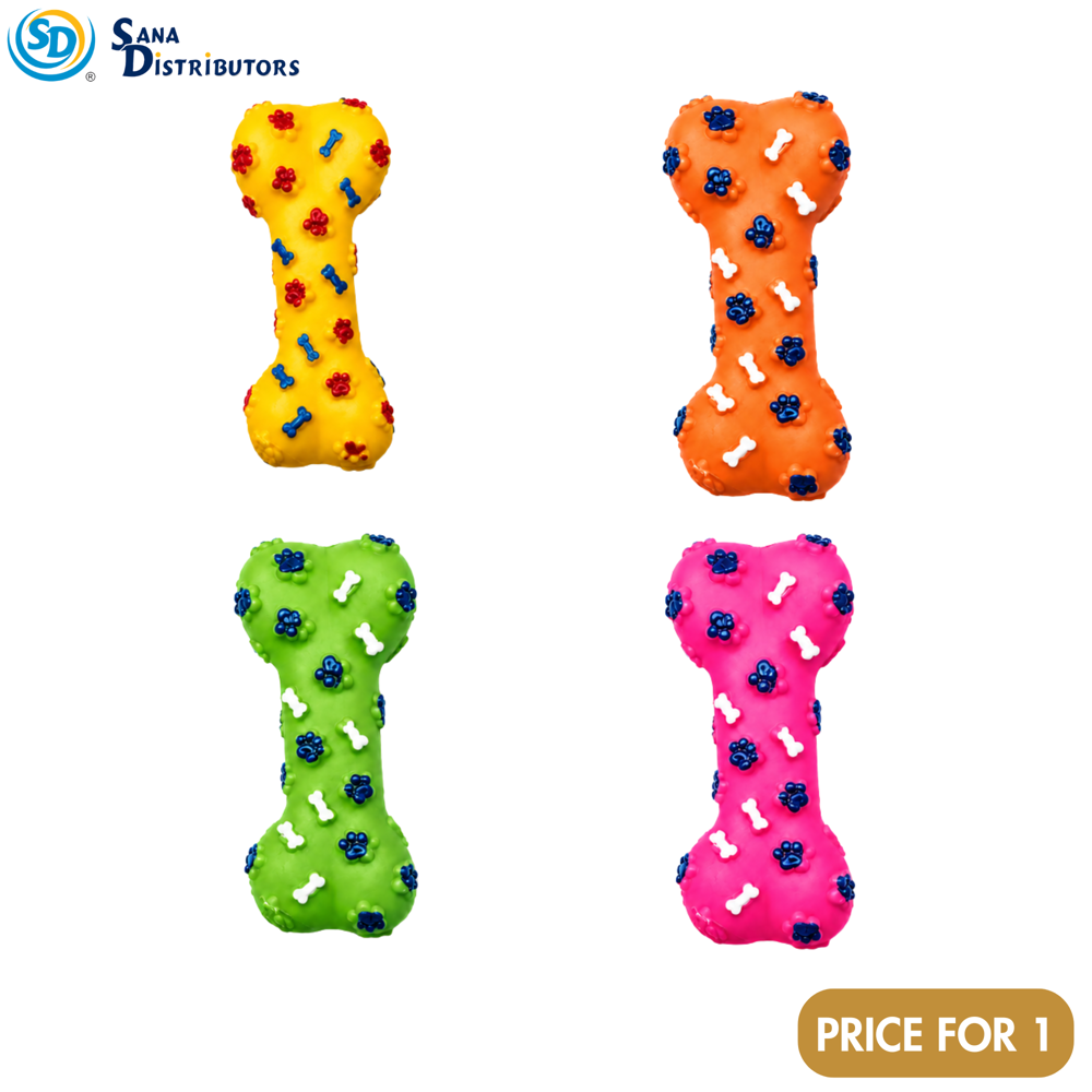 Rubber Bone Squeeze Pet Toys 6" - Assorted Colours
