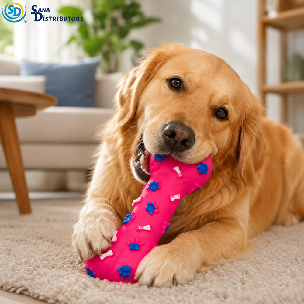 Rubber Bone Squeeze Pet Toys 6" - Assorted Colours