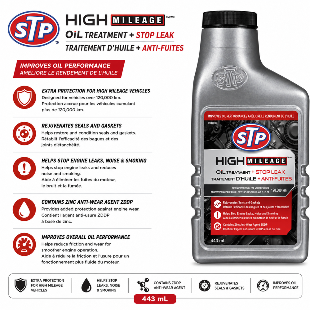 Stp High Mileage Oil Treatment + Stop Leak 443 mL