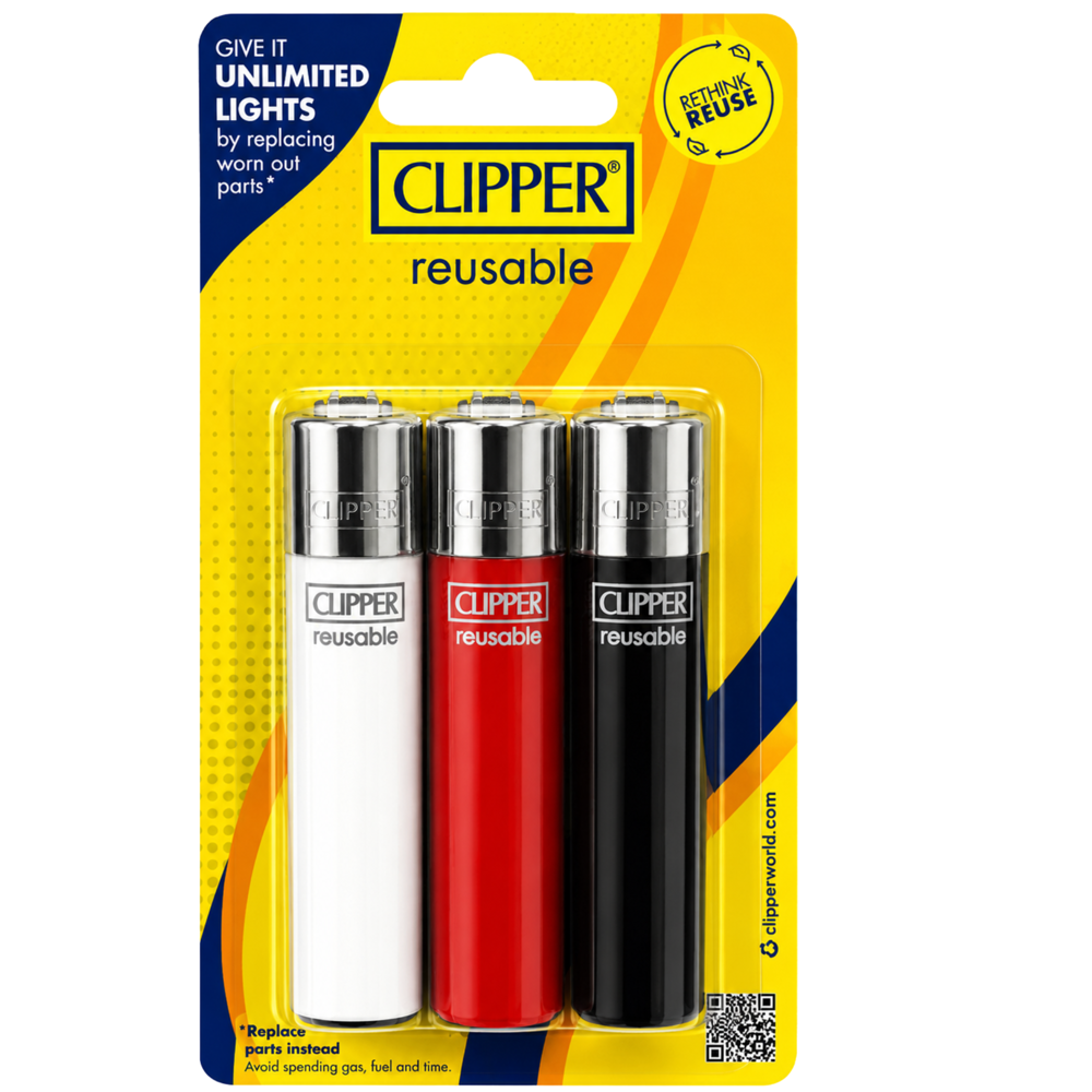Clipper Reusable Classic Large Flint Lighter 3pcs Assorted
