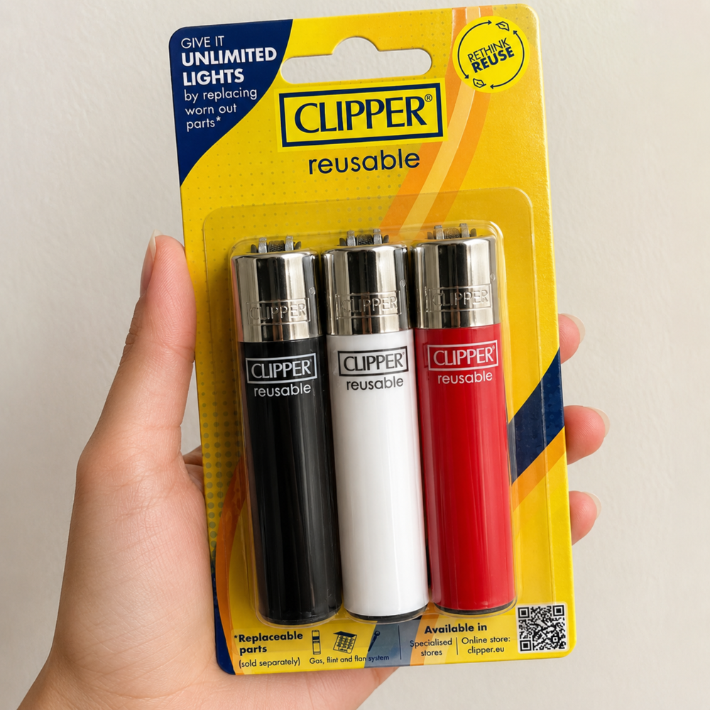 Clipper Reusable Classic Large Flint Lighter 3pcs Assorted