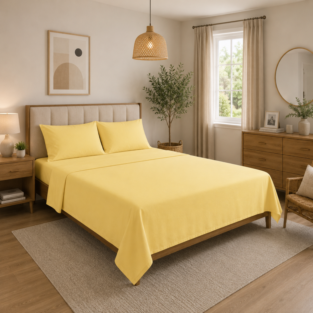 Queen Bedsheet Set 4pcs- Yellow