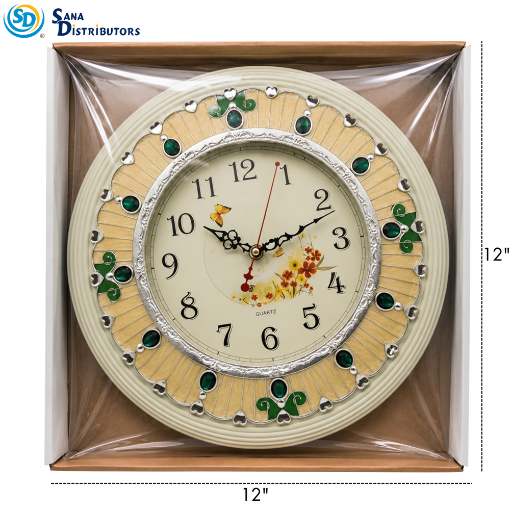 Wall Clock Round W/stones