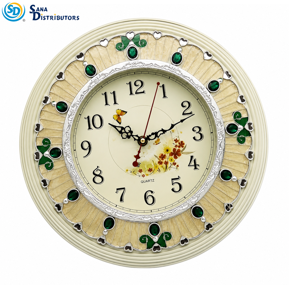 Wall Clock Round W/stones