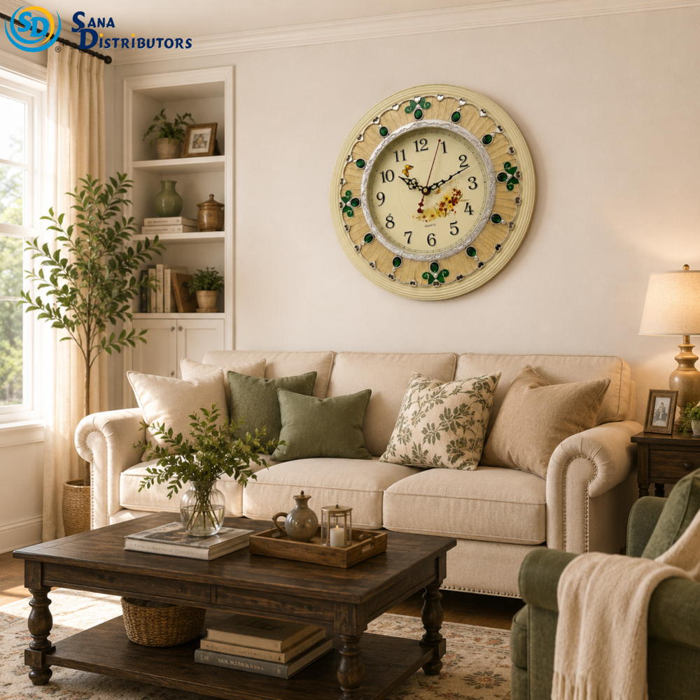 Wall Clock Round W/stones