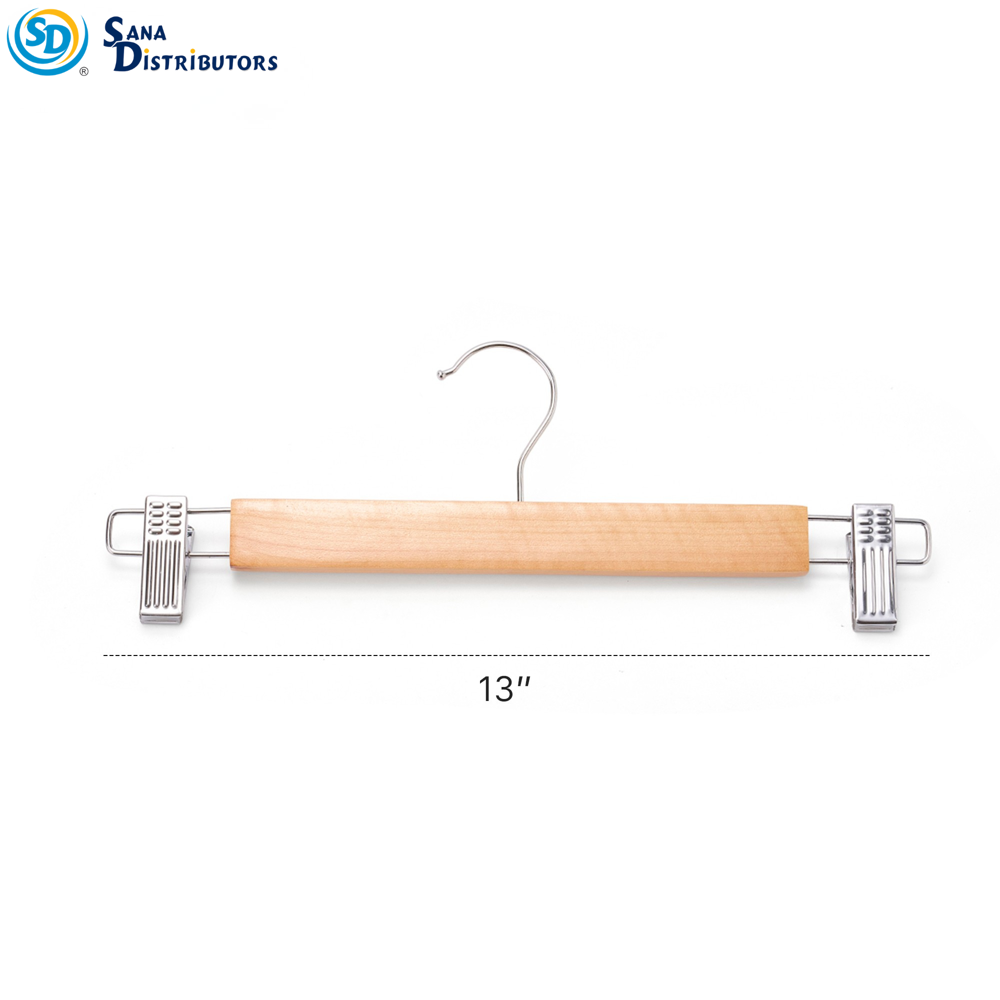 Wooden Clothes Hanger W/ Metal Clip 3pcs 13"