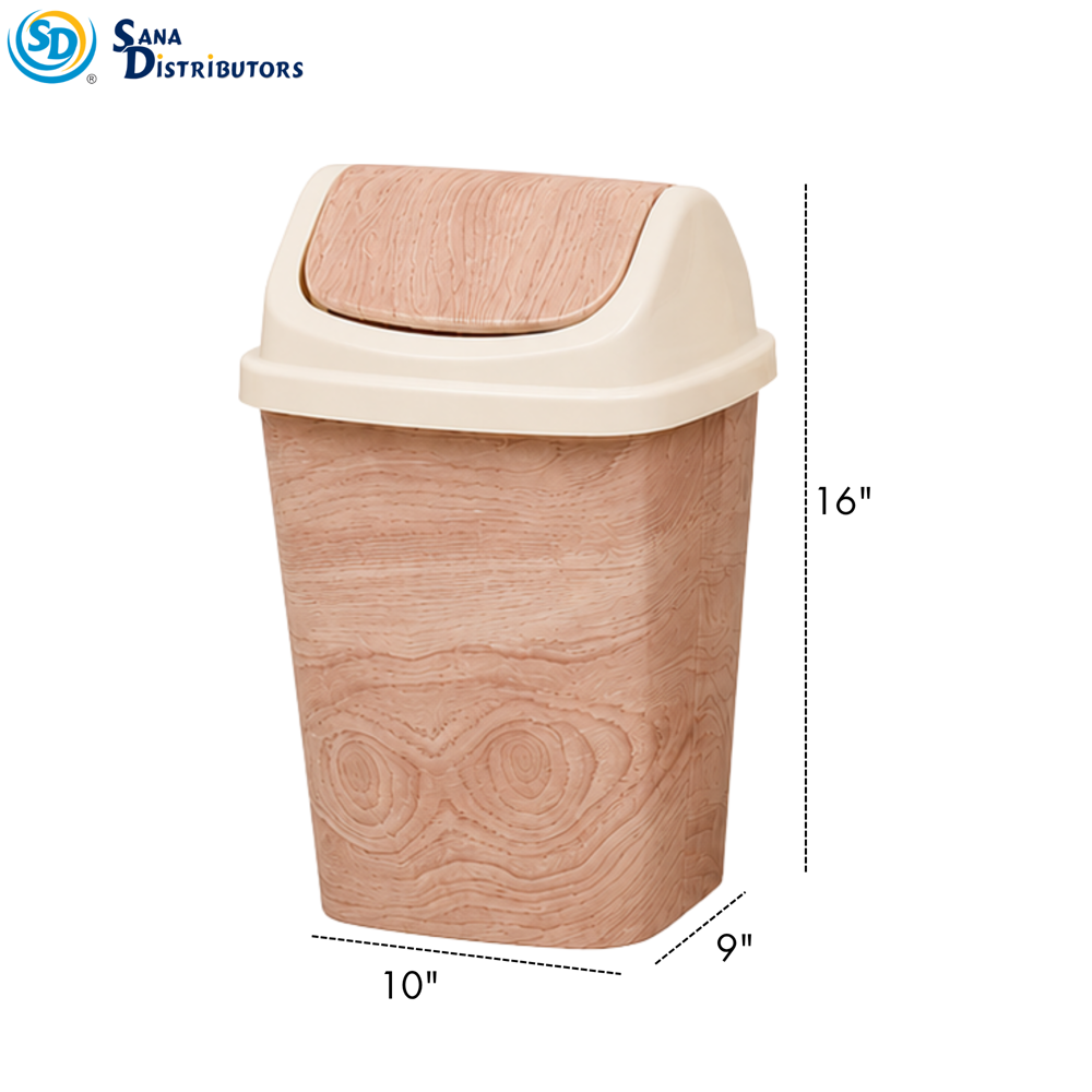 Plastic Dustbin Wood-like Ass.colors [16"x10"x9"]