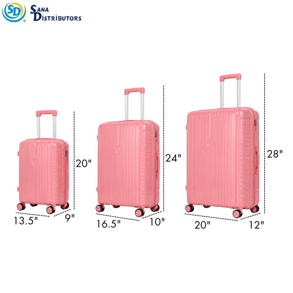 3pcs Luggage Bag 20"/24"/28" Assort. Colours