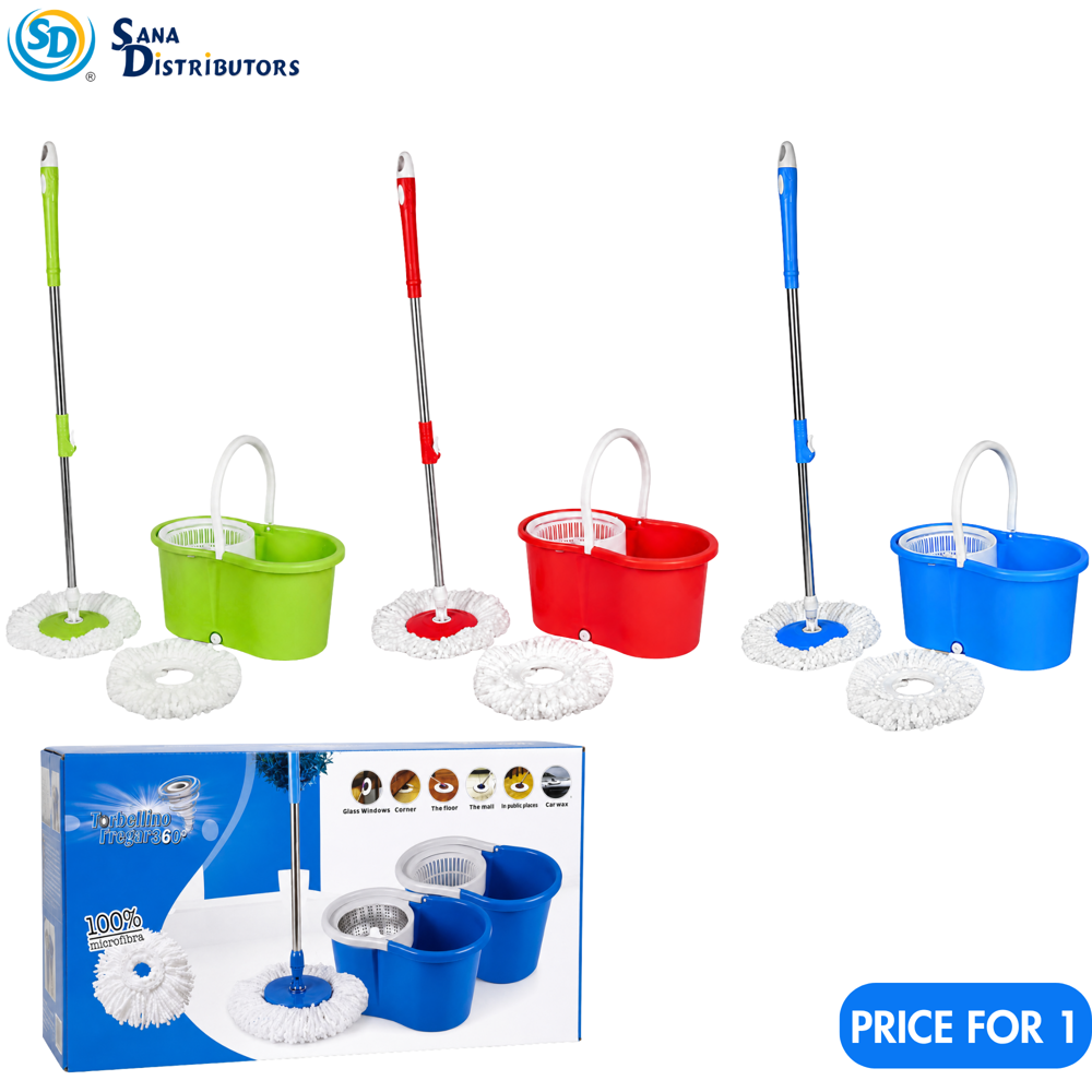 Plastic Mop Bucket with Spinner – 360° Rotation Ass.colors