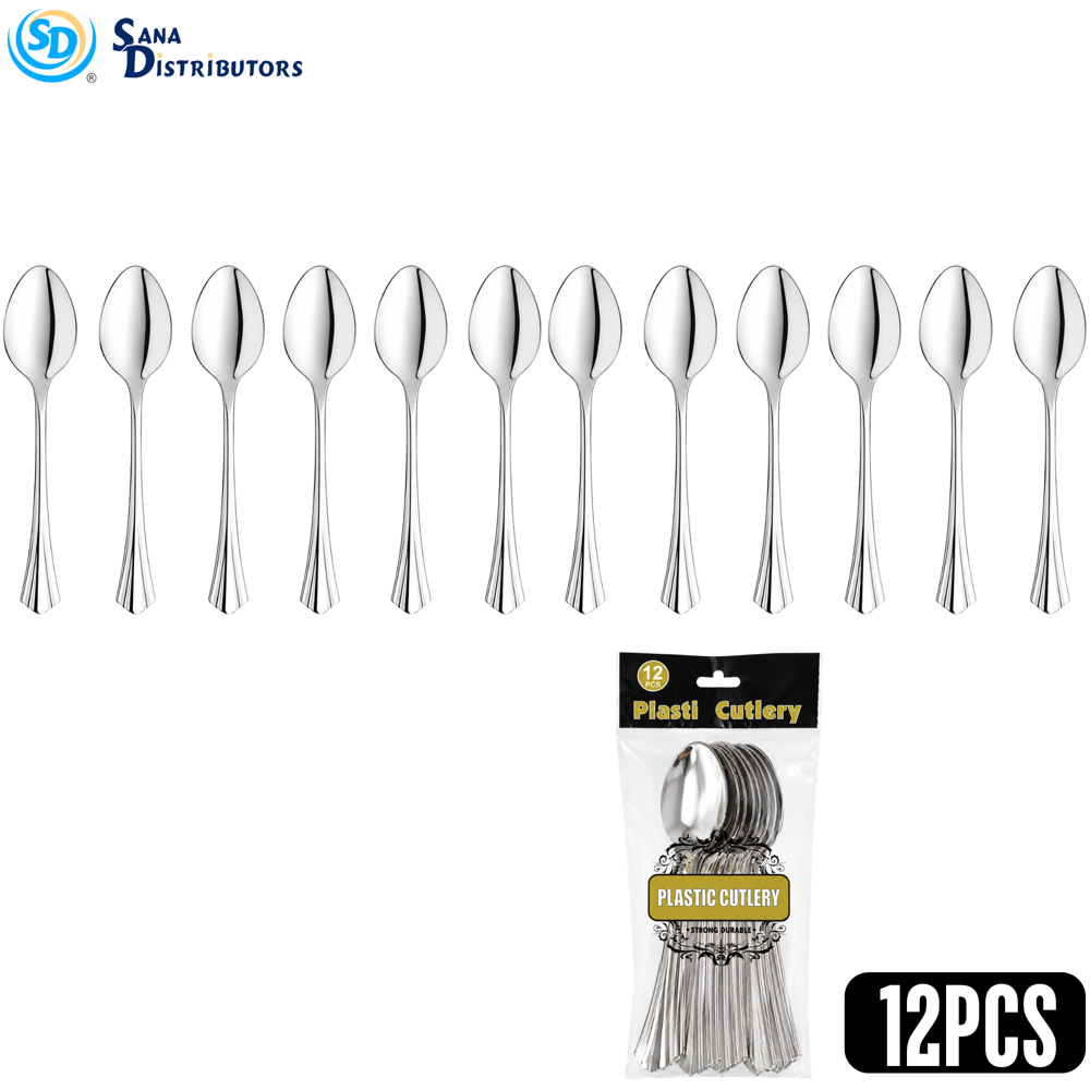Plastic Spoon Silver Color 12pcs