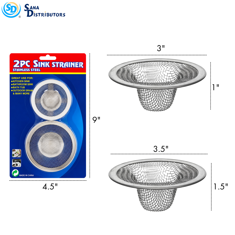 2pc Sink Strainer 1"x3", 1.5"x3.5'