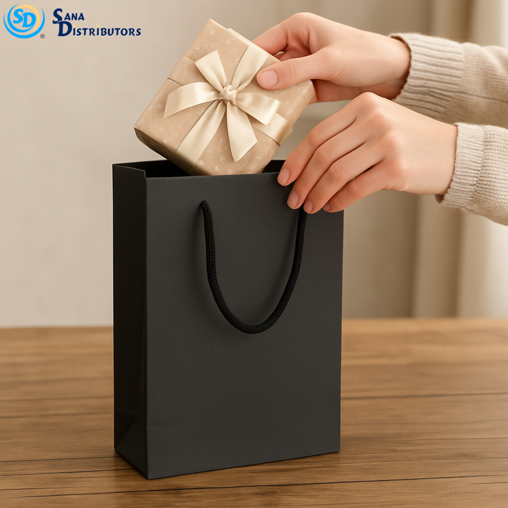 Paper Gift Bag - Black 12pcs [7" x 4" x 9"] ($0.58 per Unit)