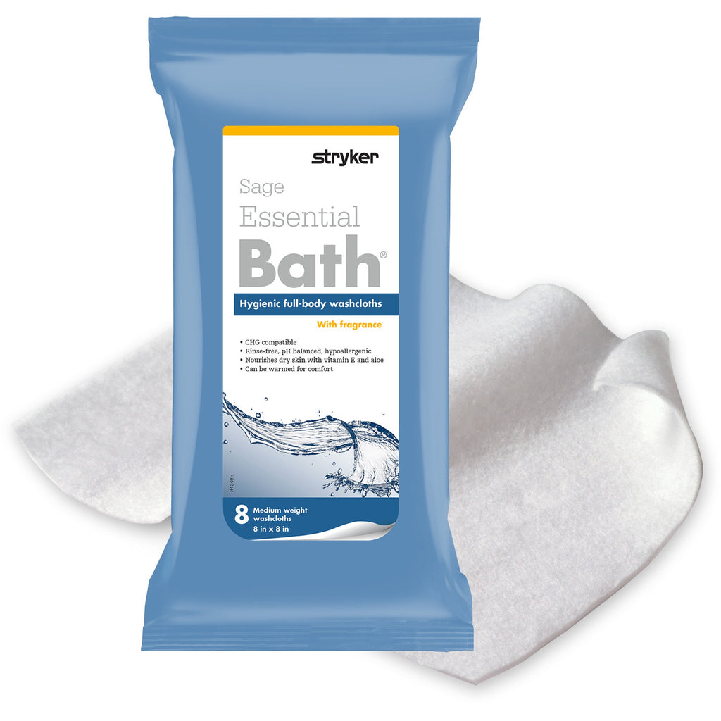 Sage Essential Full-body Washcloth W/ Vitamin E & Aloe, Fragrance Fee - Pack of 8