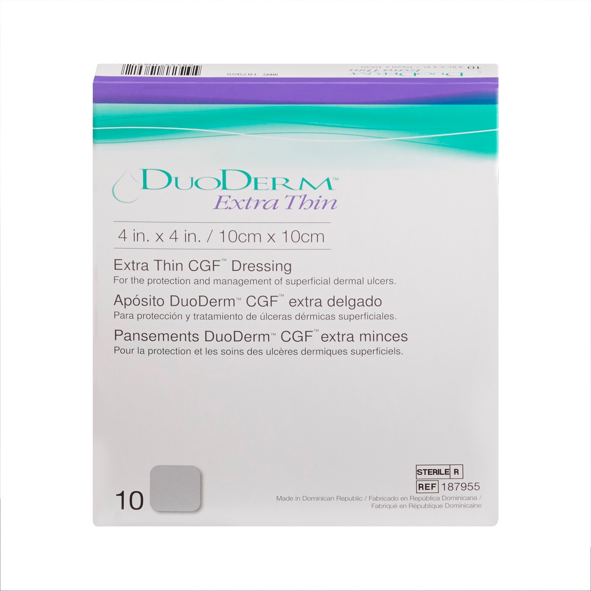 BX/10 DUODERM EXTRA THIN CGF HYDROCOLLOID DRESSING, STERILE, 10CM X 10CM (4IN X 4IN)