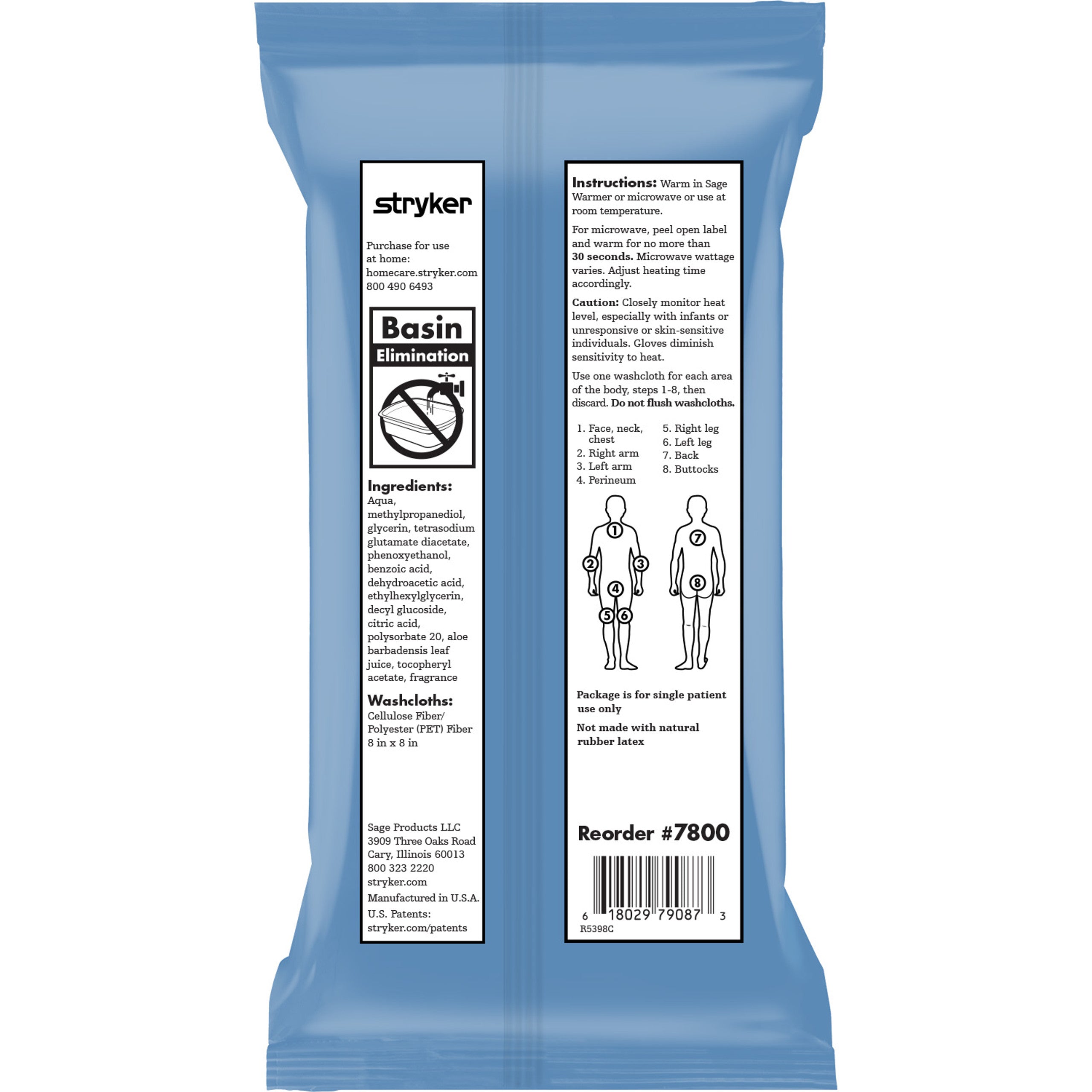 Sage Essential Full-body Washcloth W/ Vitamin E & Aloe, Fragrance Fee - Pack of 8