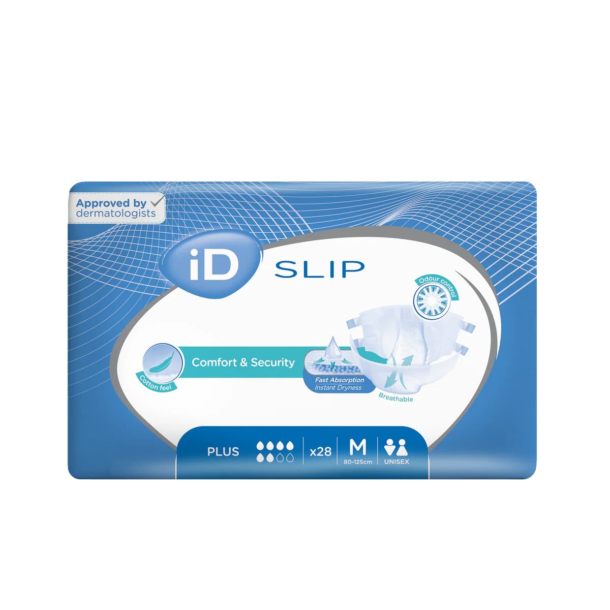 CS/4 (28/PKG) ID SLIP PLUS MEDIUM, (31"-49"), 2000ML ABSORBENCY.