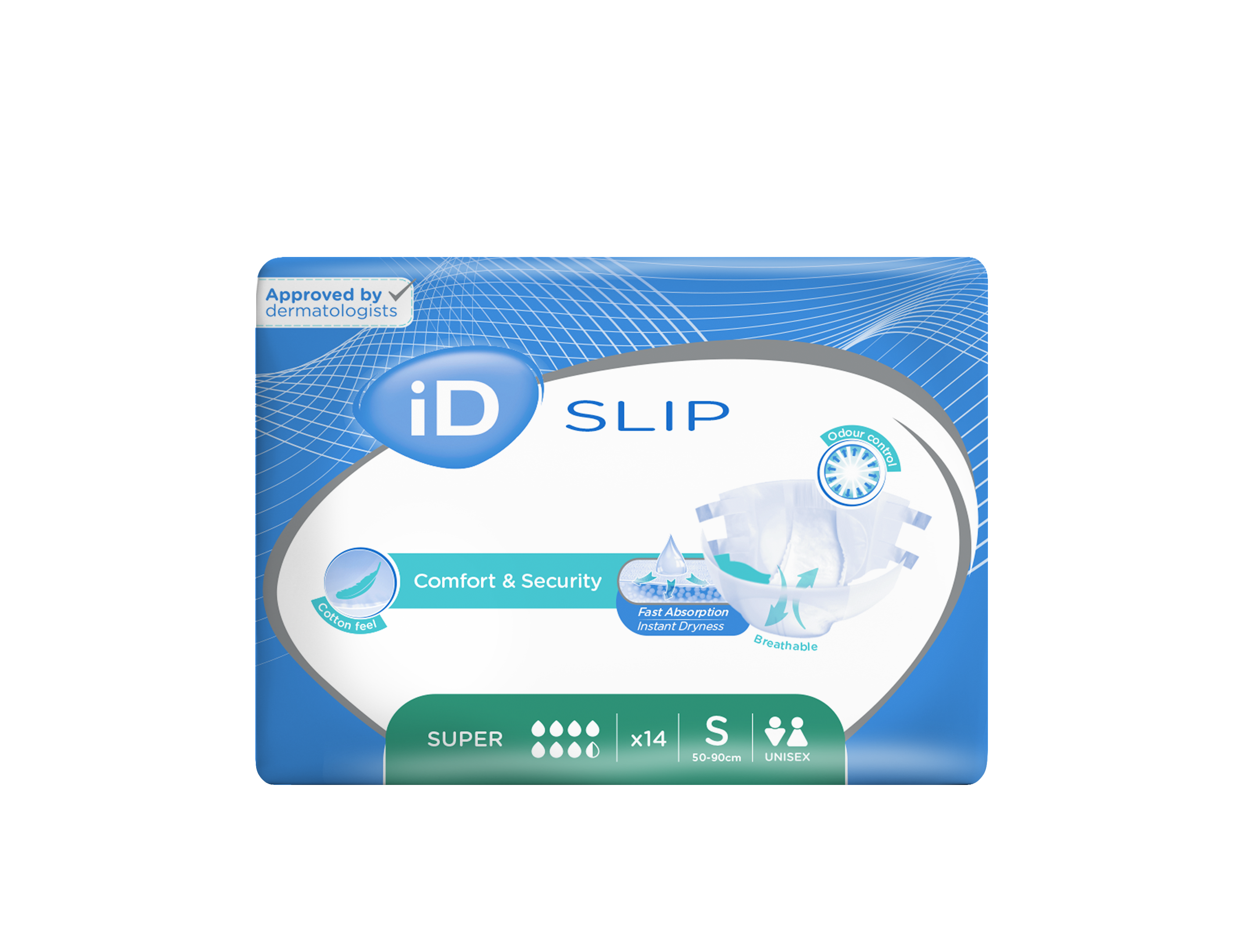 CS/4 (14/PKG) ID SLIP SUPER, SMALL, (19"-35"), 2100 ML ABSORBENCY.