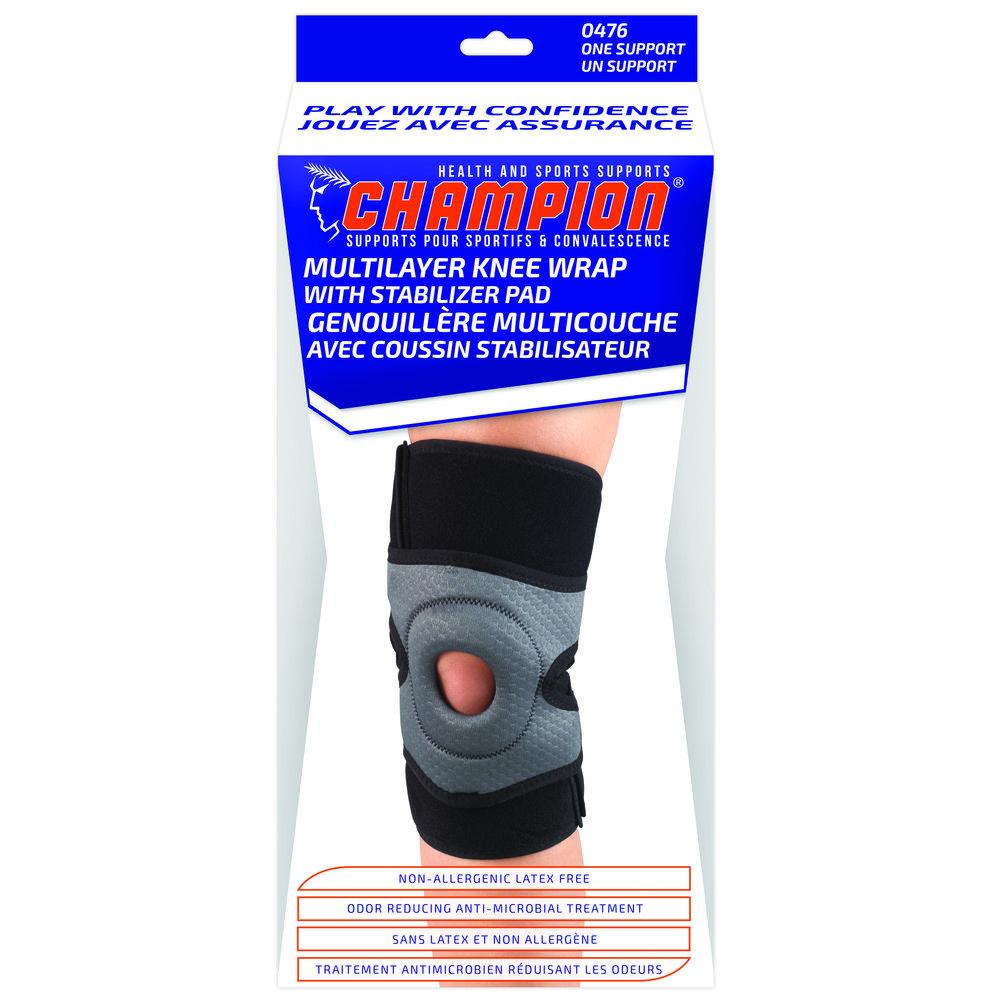 Airway® Multilayer Knee Wrap with Stabilizer Pad - Charcoal/Black - Regular - Each