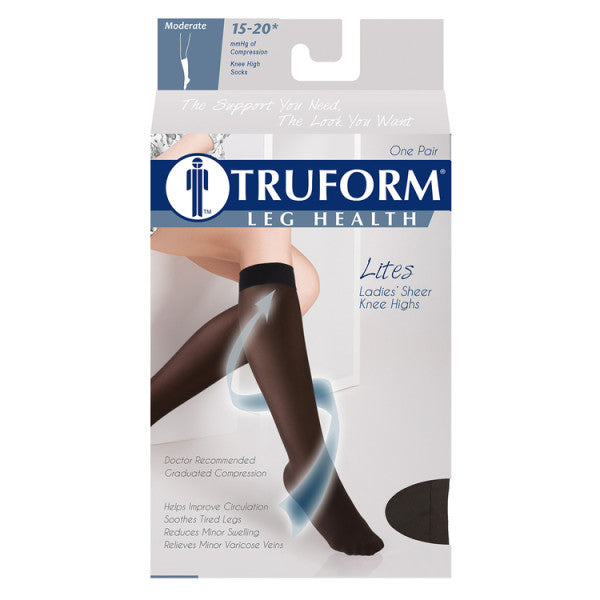 PR/1 TRUFORM LADIE'S LITES SUPPORT KNEE HIGH CLOSE TOE 15-20MMHG BLACK MEDIUM