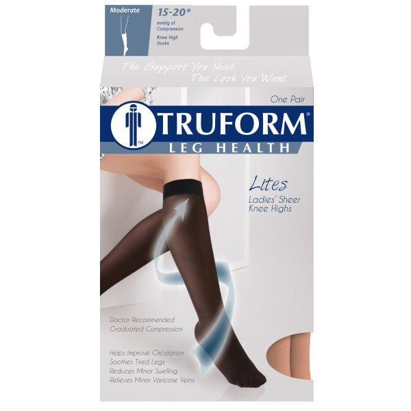 PR/1 TRUFORM LADIE'S LITES SUPPORT KNEE HIGH CLOSE TOE 15-20MMHG NUDE MEDIUM