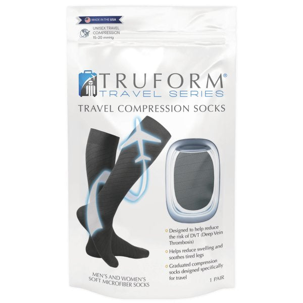 PR/1 TRUFORM TRAVEL SOCKS UNISEX ,15-20 MMHG BLACK SMALL