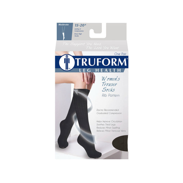 PR/1 TRUFORM LADIES' SOCKS RIB PATTERN 15-20MMHG BLACK,LARGE