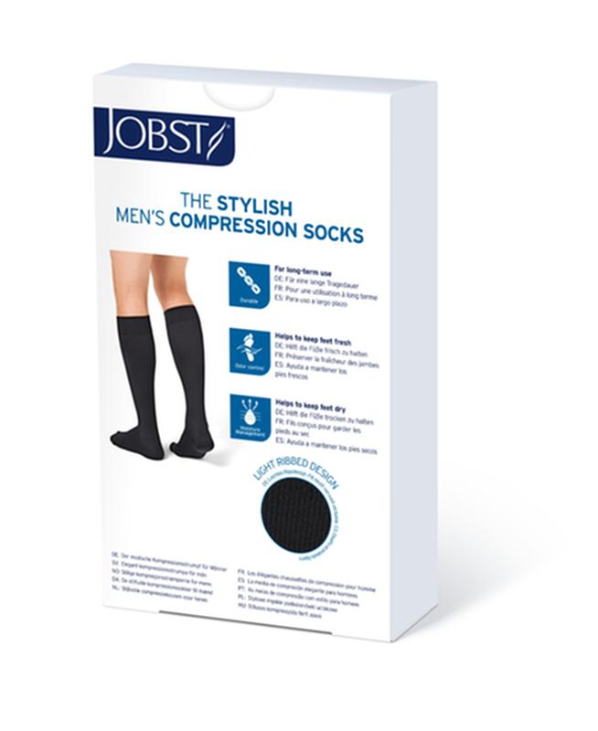 PR/1 JOBST MEDICAL LEG WEAR, MEN, RIBBED, KNEE HIGH, 20-30MMHG, LG, BLACK, OPEN TOE