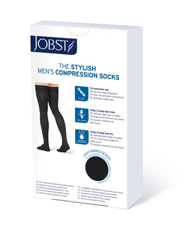 PR/1 JOBST MEDICAL LEG WEAR, MEN, RIBBED, THIGH HIGH W/SIL DOT BAND, 15-20MMHG, LG, KHAKI, CLOSED TOE