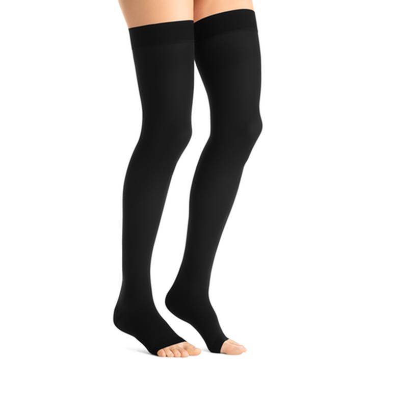 PR/1 JOBST OPAQUE WOMEN, THIGH HIGH W/SIL DOT BAND, 30-40MMHG, SM, CLASSIC BLACK, OPEN TOE