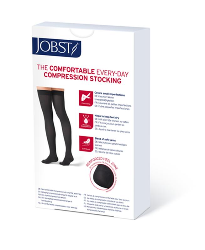 PR/1 JOBST OPAQUE WOMEN, THIGH HIGH W/SIL DOT BAND, 30-40MMHG, MD, CLASSIC BLACK, OPEN TOE