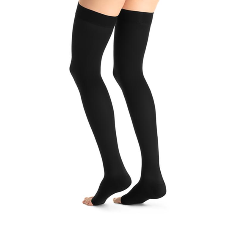 PR/1 JOBST OPAQUE WOMEN, THIGH HIGH W/SIL DOT BAND, 30-40MMHG, LG, CLASSIC BLACK, OPEN TOE