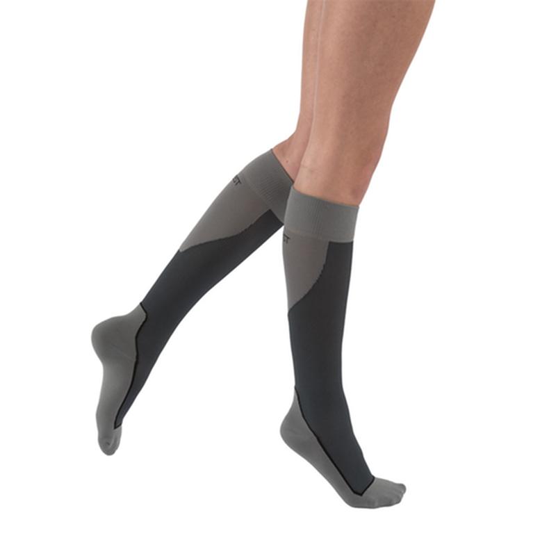PR/1 JOBST SPORT STOCKING UNISEX, 15-20MMHG, LG, GREY/BLACK, CLOSED TOE
