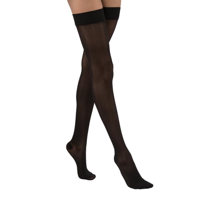 PR/1 JOBST ULTRASHEER WOMEN, THIGH HIGH W/SIL DOT BAND, 15-20MMHG, MD, CLASSIC BLACK, CLOSED TOE