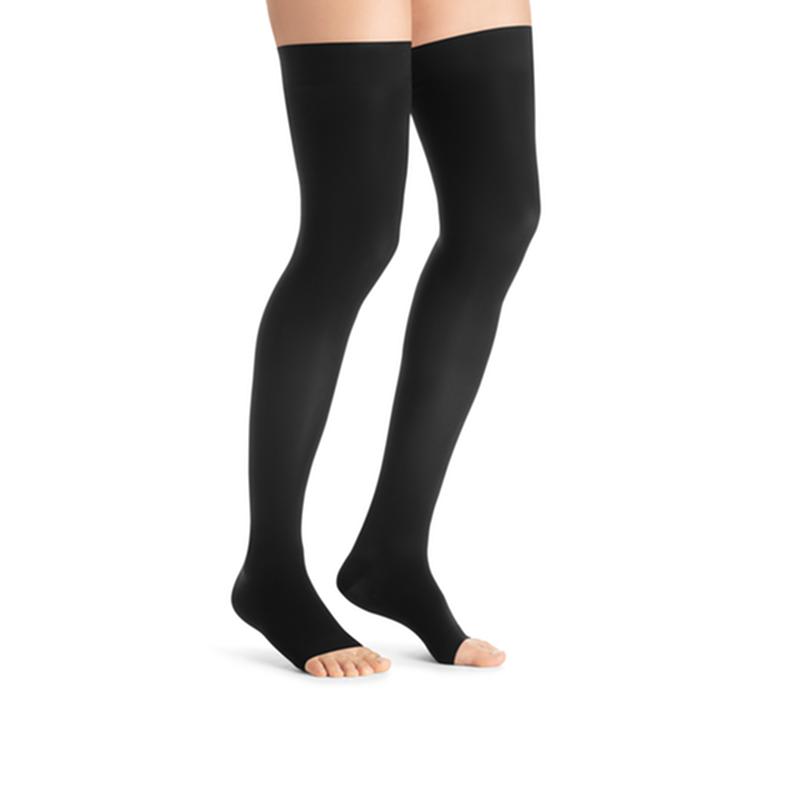 PR/1 JOBST ULTRASHEER WOMEN, THIGH HIGH W/SIL DOT BAND, 15-20MMHG, LG, CLASSIC BLACK, OPEN TOE