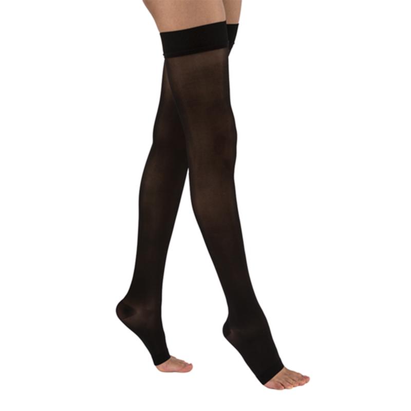 PR/1 JOBST ULTRASHEER WOMEN, THIGH HIGH W/SIL DOT BAND, 15-20MMHG, XL, CLASSIC BLACK, OPEN TOE