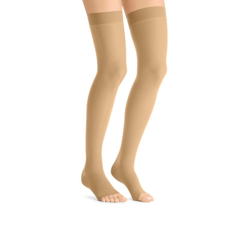 PR/1 JOBST ULTRASHEER WOMEN, THIGH HIGH W/SIL DOT BAND, 20-30MMHG, XL, HONEY, OPEN TOE