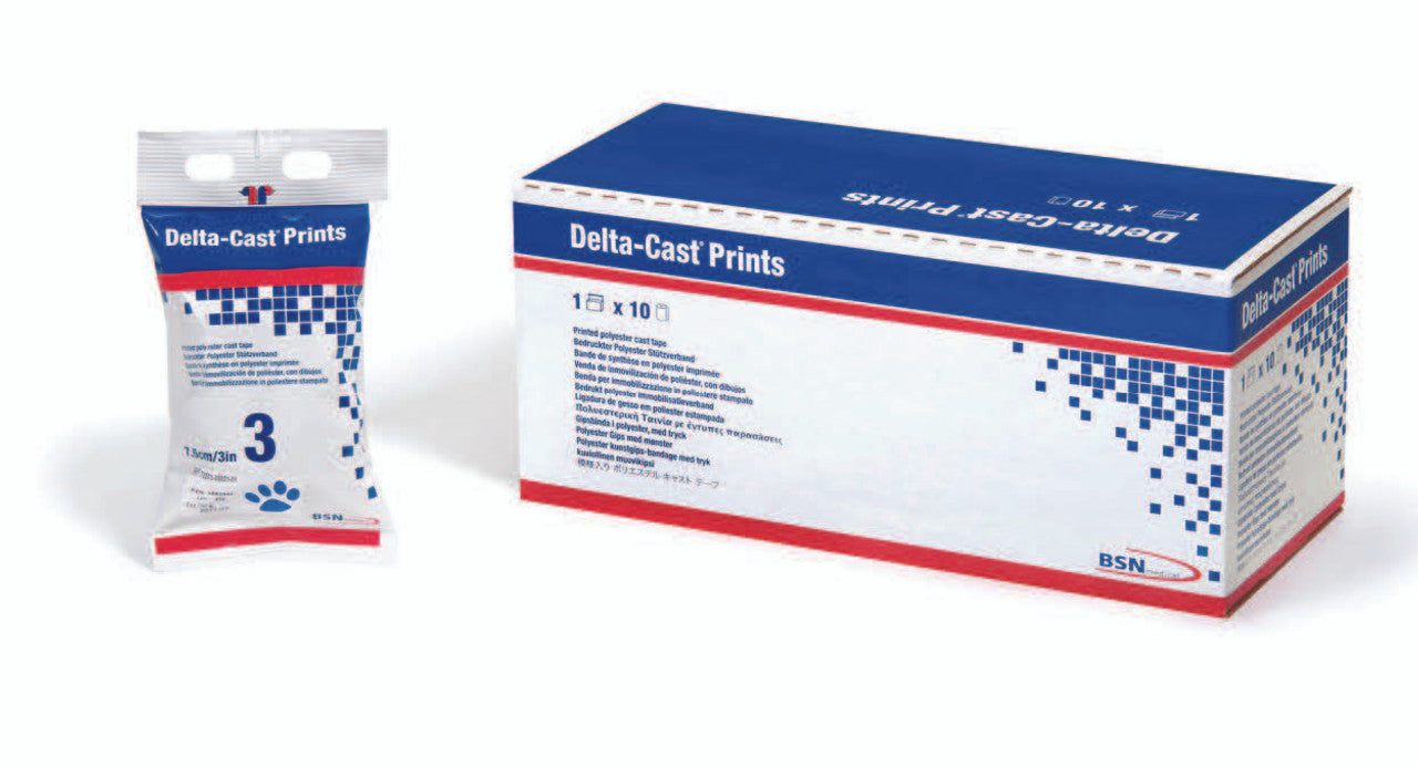 BX/10 DELTA-CAST PRINTS, POLYESTER PRINTED CAST TAPE, 5CM X 3.6CM, PAW PRINTS