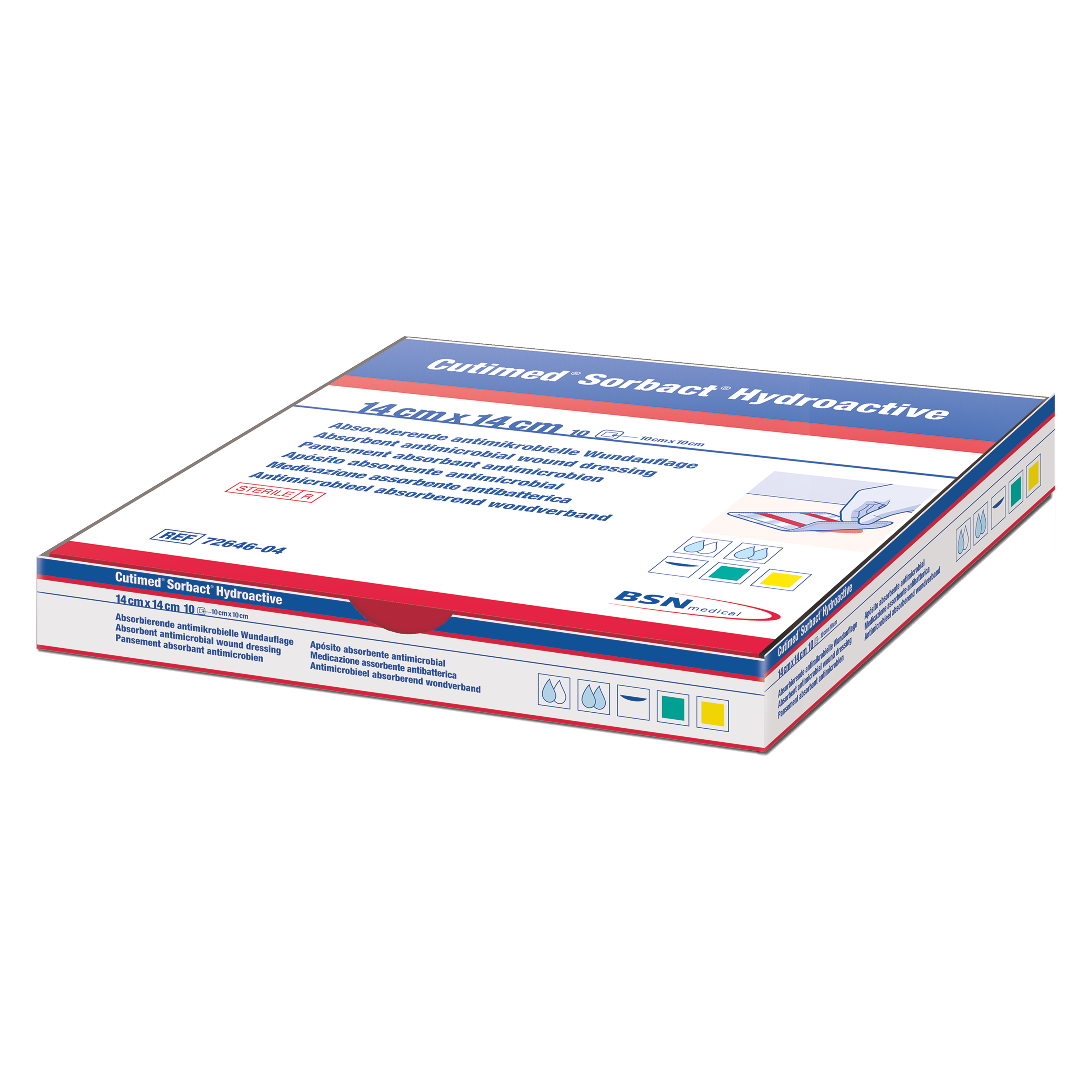 BX/10 CUTIMED SORBACT HYDROACTIVE ANTIMICROBIAL DRESSING 7CM X 8.5CM (PAD 5CM X 6.5CM)